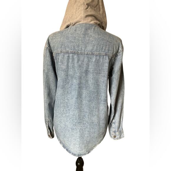 H&M Light Blue Denim Utility Jacket with Grey Hood XXS - Picture 7 of 9